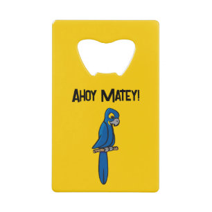 Ahoy Matey Piraat Papegaai Cartoon, Grappige Macaw Creditkaart Flessenopener