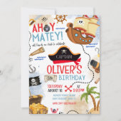 Ahoy Matey Pirate Birthday Invitation Kids Pirate  Kaart (Voorkant)