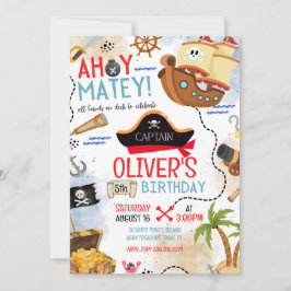 Ahoy Matey Pirate Birthday Invitation Kids Pirate  Kaart