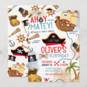 Ahoy Matey Pirate Birthday Invitation Kids Pirate  Kaart (Voorkant / Achterkant)