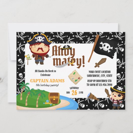 Ahoy Matey! Pirate Boys Foto Verjaardag Kaart (Voorkant)