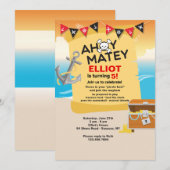 Ahoy Matey Pirate Invitation Kaart (Voorkant / Achterkant)