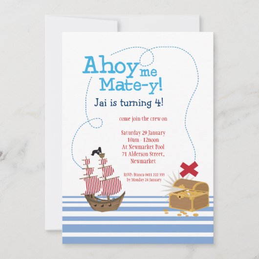 Ahoy Matey Pirate Invitation Kaart (Voorkant)