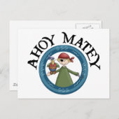 Ahoy Matey Pirate met Parrot Briefkaart (Voorkant / Achterkant)