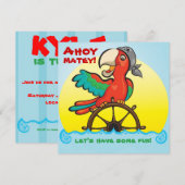 Ahoy Matey Pirate Parrot Birthday Party Invitation Kaart (Voorkant / Achterkant)