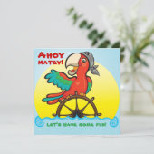 Ahoy Matey Pirate Parrot Birthday Party Invitation Kaart (Staand voorkant)