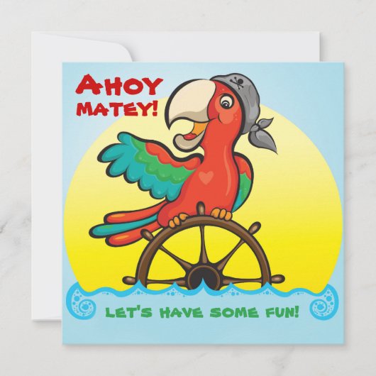 Ahoy Matey Pirate Parrot Birthday Party Invitation Kaart (Voorkant)