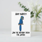 Ahoy Matey Pirate Parrot Cartoon, Funny Macaw Bird Briefkaart (Staand voorkant)