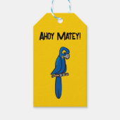 Ahoy Matey Pirate Parrot Cartoon, Funny Macaw Bird Cadeaulabel (Voorkant)