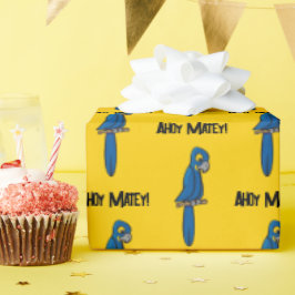 Ahoy Matey Pirate Parrot Cartoon, Funny Macaw Bird Cadeaupapier