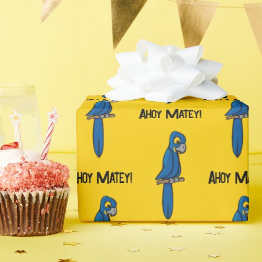 Ahoy Matey Pirate Parrot Cartoon, Funny Macaw Bird Cadeaupapier (Verjaardagsfeest)