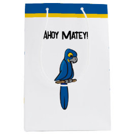 Ahoy Matey Pirate Parrot Cartoon, Funny Macaw Bird Medium Cadeauzakje