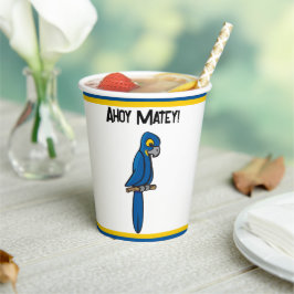 Ahoy Matey Pirate Parrot Cartoon, Funny Macaw Bird Papieren Bekers