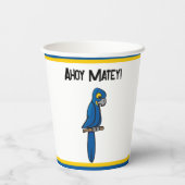 Ahoy Matey Pirate Parrot Cartoon, Funny Macaw Bird Papieren Bekers (Achterkant)