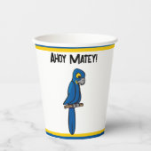 Ahoy Matey Pirate Parrot Cartoon, Funny Macaw Bird Papieren Bekers (Voorkant)
