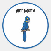 Ahoy Matey Pirate Parrot Cartoon, Funny Macaw Bird Ronde Sticker (Voorkant)