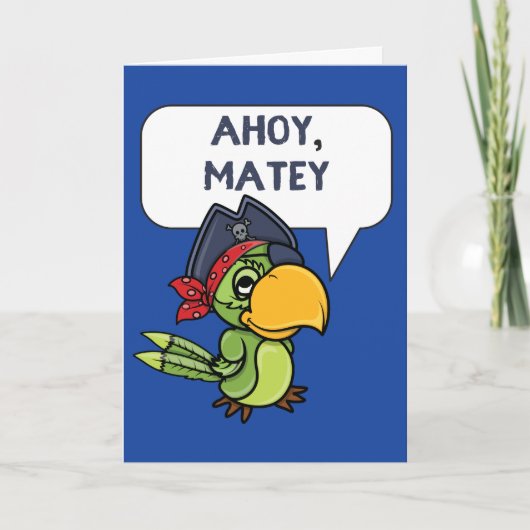 Ahoy Matey Pirate Parrot Cartoon Wenskaart Kaart (Voorkant)