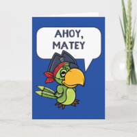 Ahoy Matey Pirate Parrot Cartoon Wenskaart