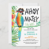 Ahoy Matey Pirate Parrot Tropical Birthday Kaart (Voorkant)