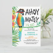 Ahoy Matey Pirate Parrot Tropical Birthday Kaart (Staand voorkant)