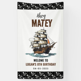 Ahoy Matey Pirate Party-schip 8e verjaardag Spandoek