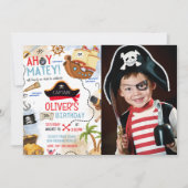 Ahoy Matey Pirate Photo Birthday Invitation Kaart (Voorkant)