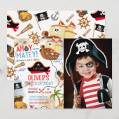 Ahoy Matey Pirate Photo Birthday Invitation Kaart (Voorkant / Achterkant)