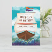 Ahoy Matey Pirate Ship Birthday Party Kaart (Staand voorkant)