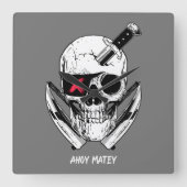 Ahoy Matey Pirate Skull Wall klok (Voorkant)