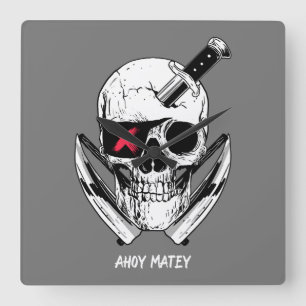 Ahoy Matey Pirate Skull Wall klok