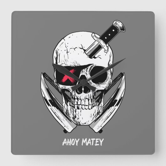 Ahoy Matey Pirate Skull Wall klok (Voorkant)
