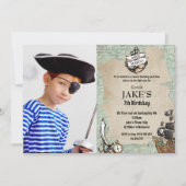 Ahoy Matey Pirate Verjaardag Party Boy Foto Kaart (Voorkant)