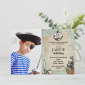 Ahoy Matey Pirate Verjaardag Party Boy Foto Kaart (Staand voorkant)