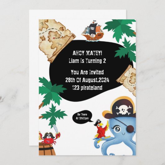 AHOY MATEY PIRATE VERJAARDAG UITNODIGING VOOR JONG (Voorkant / Achterkant)