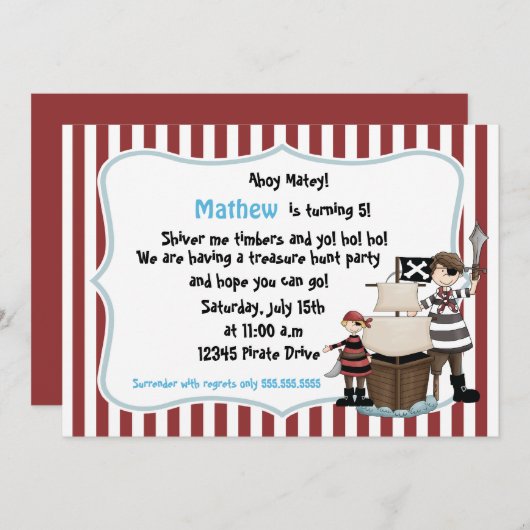 Ahoy Matey - Pirate verjaardagsfeest uitnodiging r (Voorkant / Achterkant)