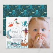 Ahoy Matey Pirate Zee Animals Foto 1st Birthday Kaart (Voorkant / Achterkant)