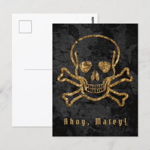 Ahoy Matey  piraten gouden schedel en Botten Briefkaart