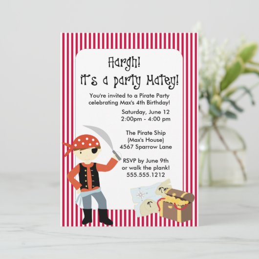 {ahoy, matey!} piratenpartij uitnodiging (Staand voorkant)