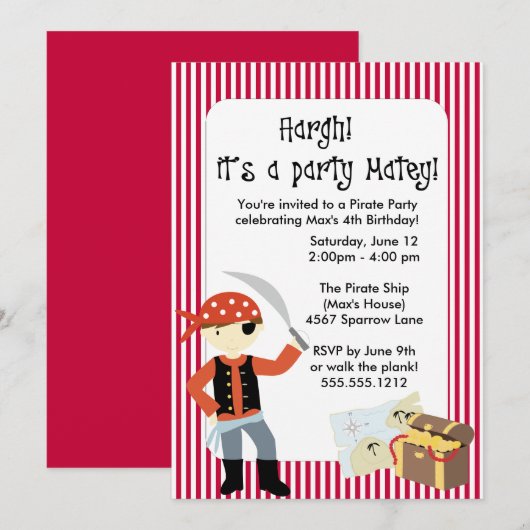 {ahoy, matey!} piratenpartij uitnodiging (Voorkant / Achterkant)