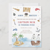 Ahoy Matey! Piratenschip Treasure Boy Verjaardag Kaart (Voorkant)