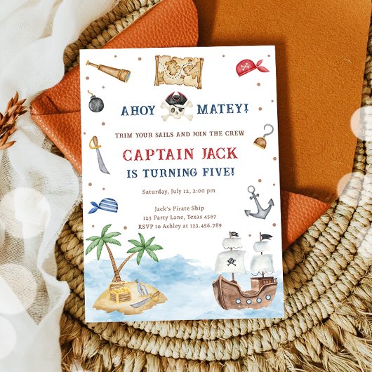 Ahoy Matey! Piratenschip Treasure Boy Verjaardag Kaart