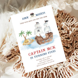 Ahoy Matey! Piratenschip Treasure Boy Verjaardag Kaart