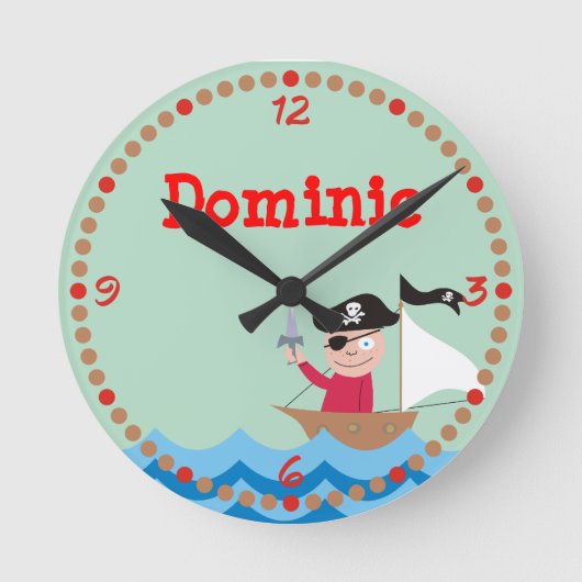 Ahoy Matey. Speciaal gepersonaliseerde Kinder wand Ronde Klok (Voorkant)