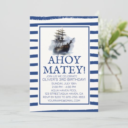 Ahoy Matey! Verjaardag Black Pirate Ship Kaart (Staand voorkant)