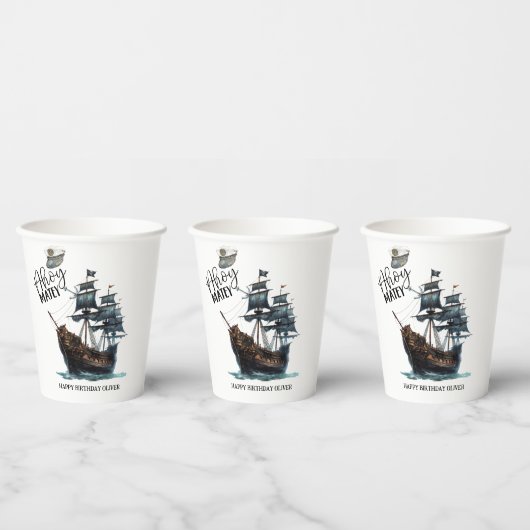 Ahoy Matey! Verjaardag Black Pirate Ship Papieren Bekers (Multi)