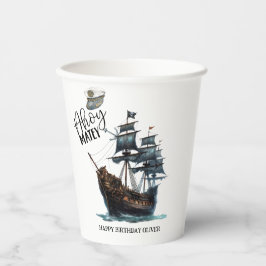 Ahoy Matey! Verjaardag Black Pirate Ship Papieren Bekers