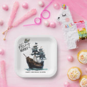 Ahoy Matey! Verjaardag Black Pirate Ship Papieren Bordje (Feest)