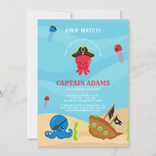 Ahoy Matey! Verjaardag Octopus Pirates Boys Kaart (Voorkant)
