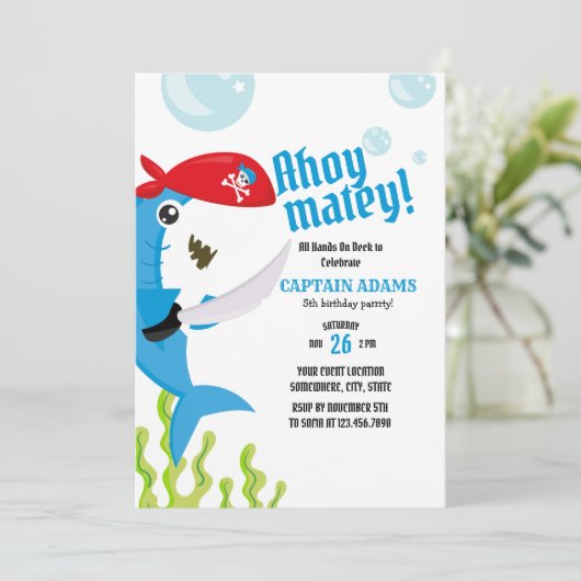 Ahoy Matey! Verjaardag van de blauwe haai Kaart (Staand voorkant)