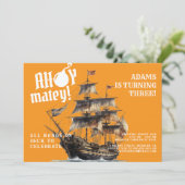 Ahoy Matey! Verjaardag van het Oranje piratenschip Kaart (Staand voorkant)